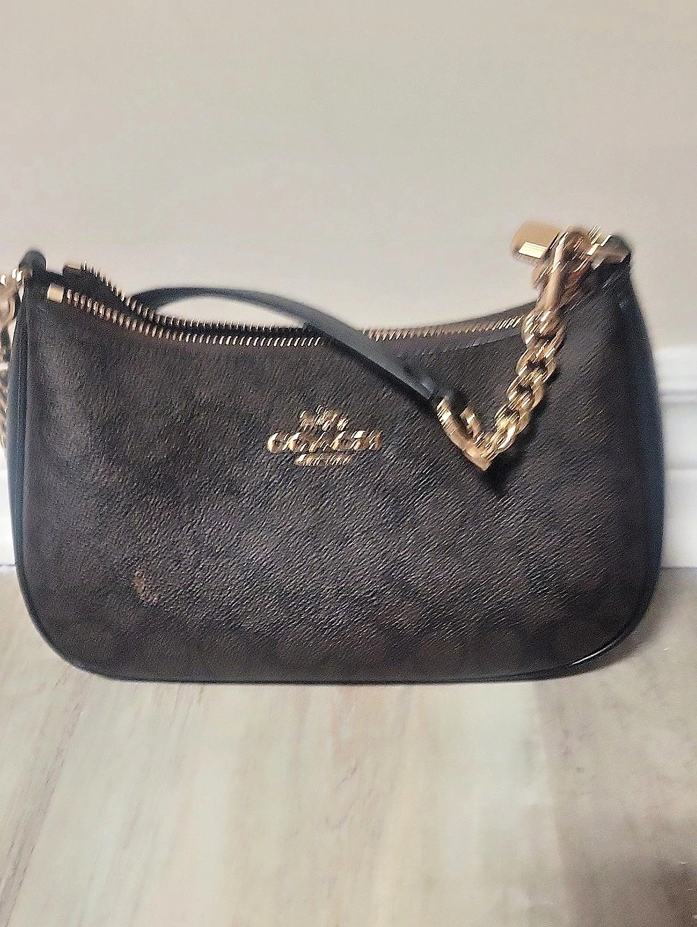 Coach Teri Shoulder Bag in Signature Canvas Black & Brown
